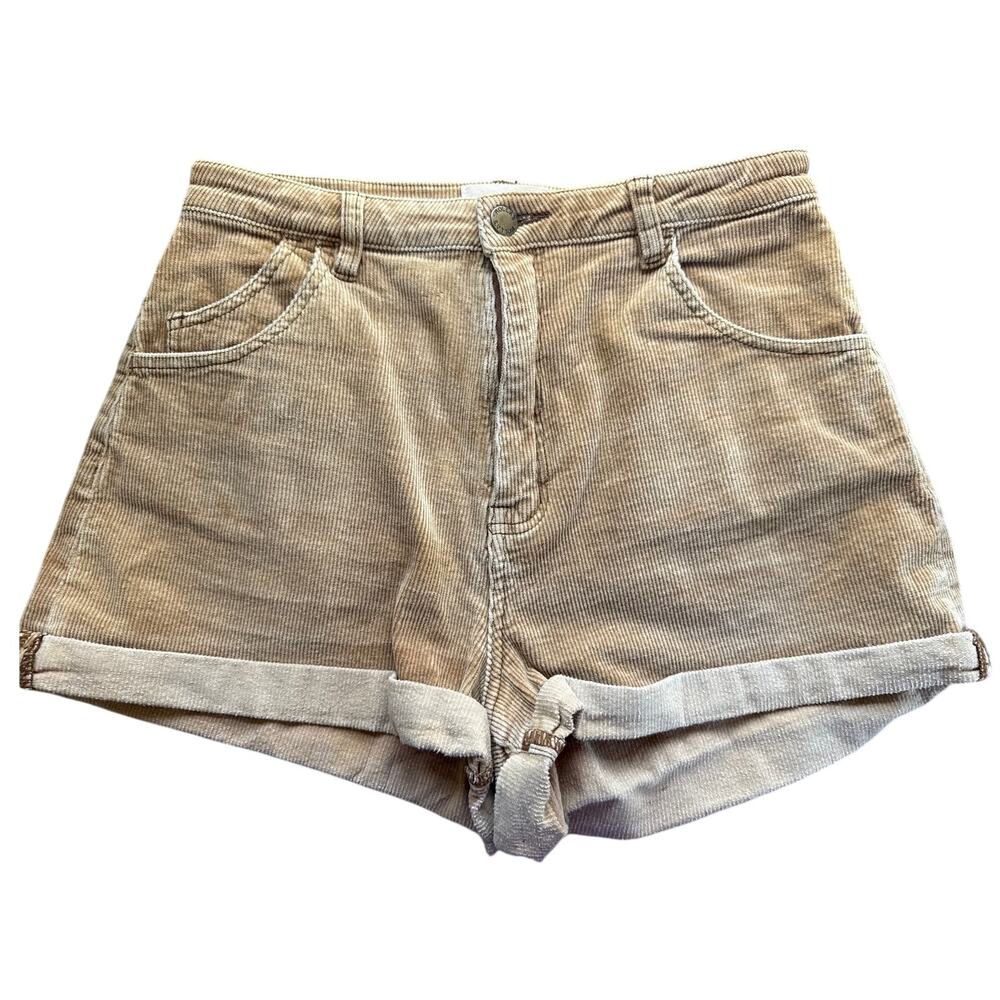 Rolla's High Rise Slim Cuffed Corduroy Shorts in Tan Camel Size 27